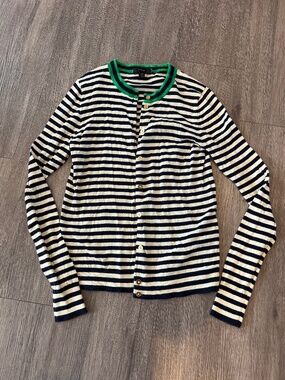 J.Crew navy and cream striped cardigan gold buttons (XS)
